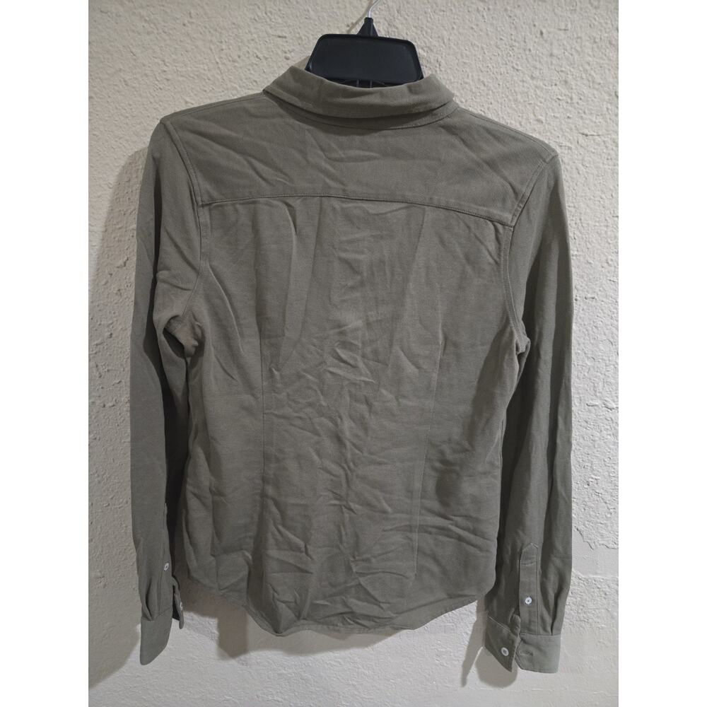 POLO RALPH LAUREN KNIT OLIVE GREEN BUTTON UP SHIRT, SIZE Petite Medium PM - Picture 2 of 7